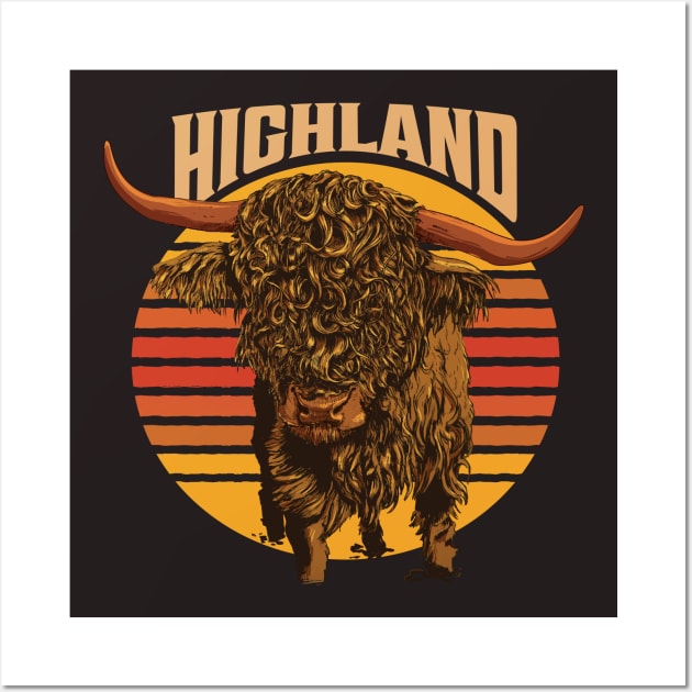 Vintage Scottish Highland Cow Art Wall Art by USProudness